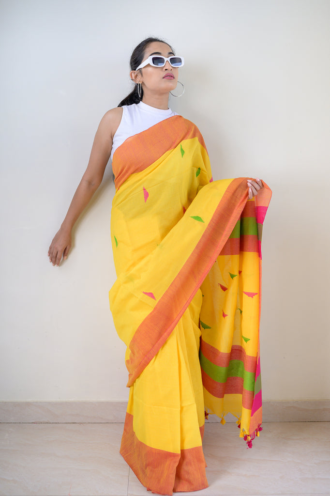 Yellow Cotton Saree