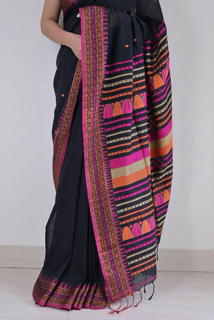 Black Dongria Khadi Cotton Saree