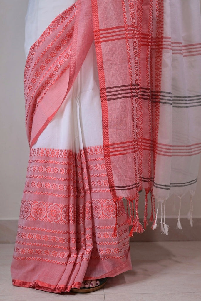 White Black Cotton Saree