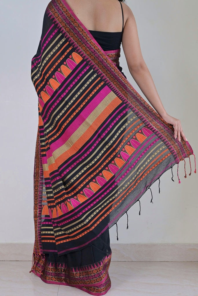 Black Dongria Khadi Cotton Saree