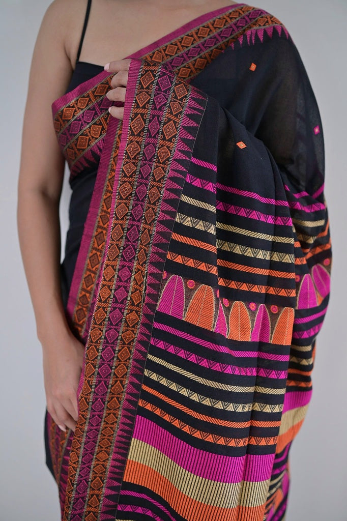 Black Dongria Khadi Cotton Saree