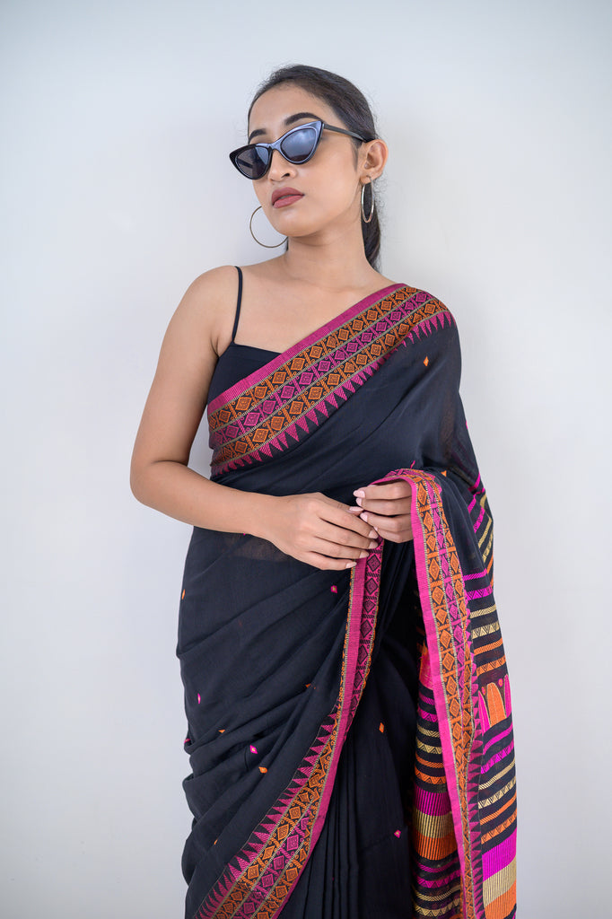 Black Dongria Khadi Cotton Saree