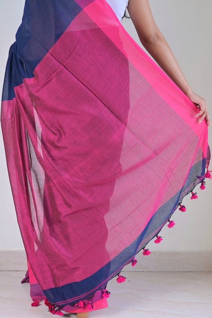 Blue Pink Soft Cotton Saree