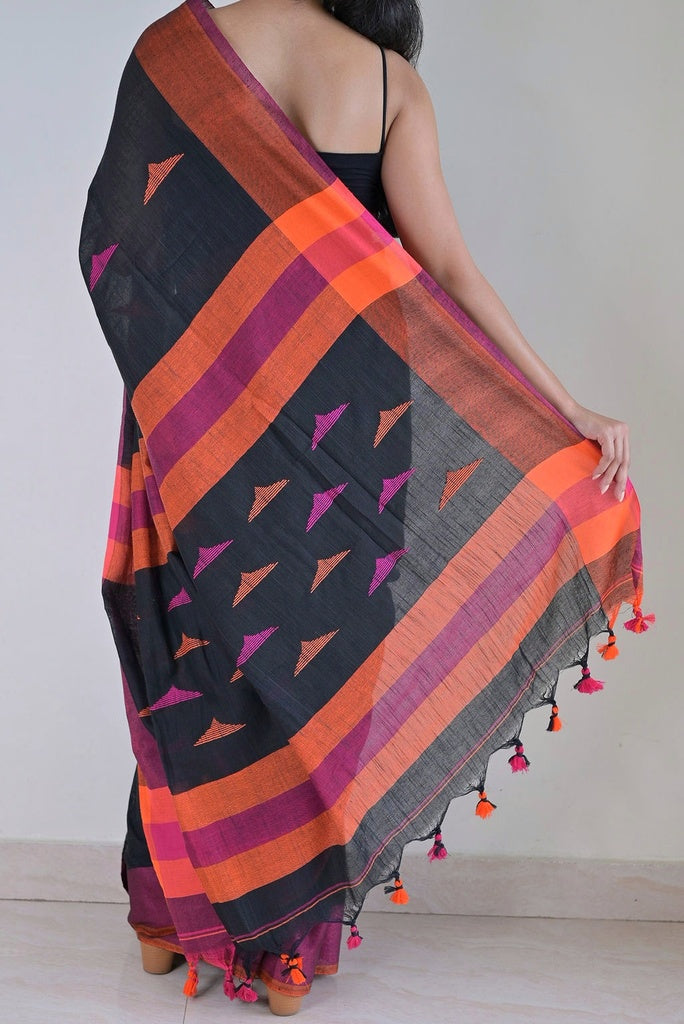 Charcoal Black Cotton Saree
