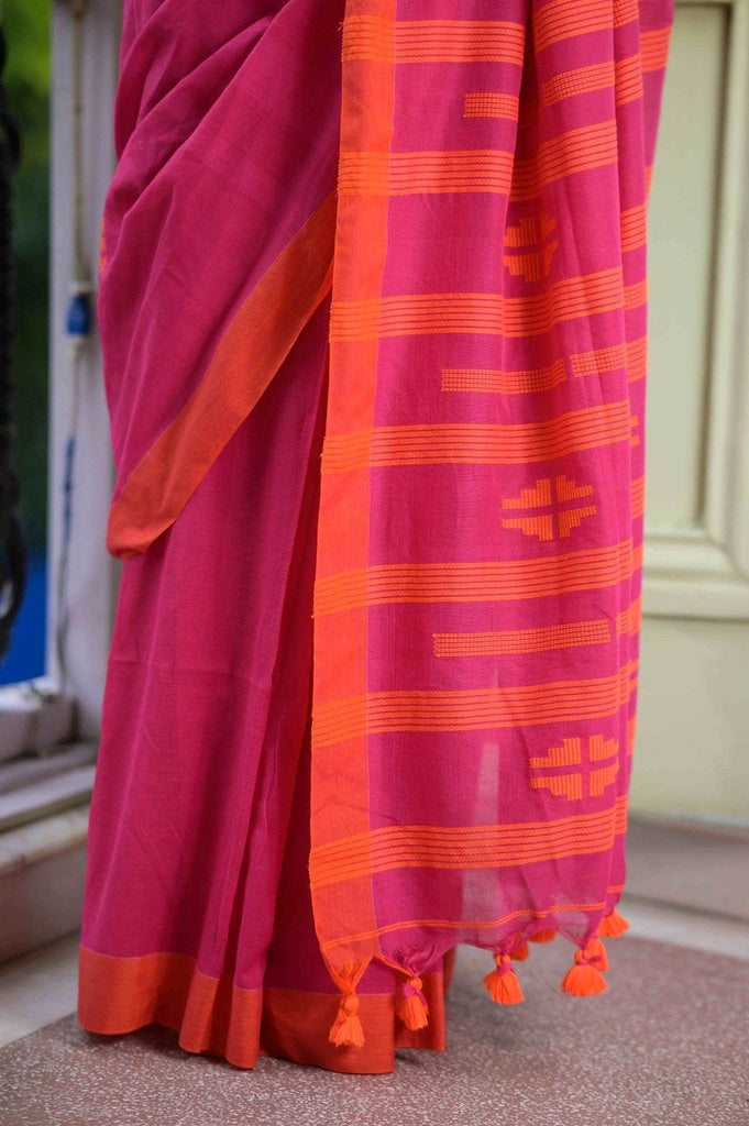 Fuchsia Pink Cotton Saree