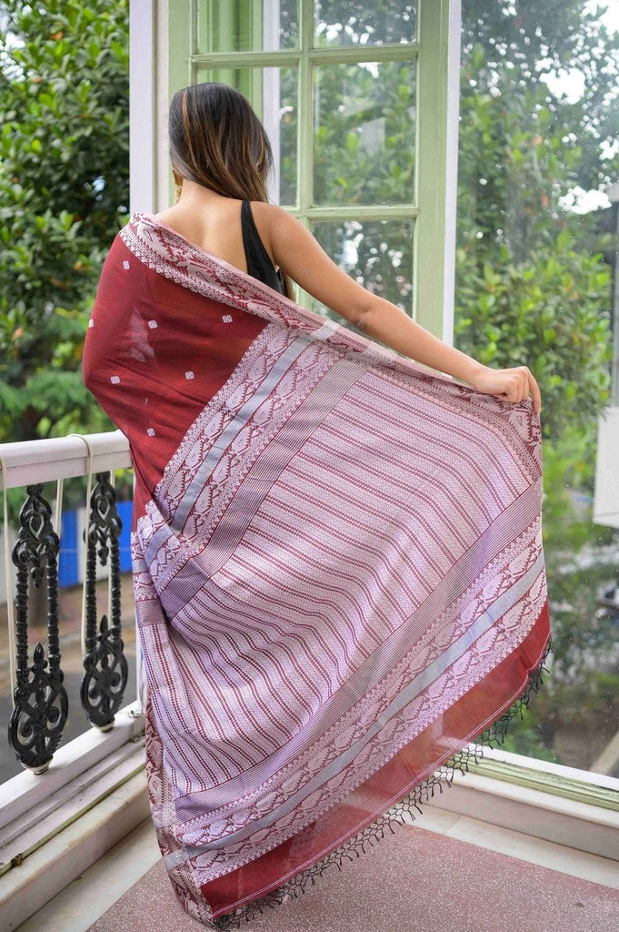 Classic Maroon Cotton Saree