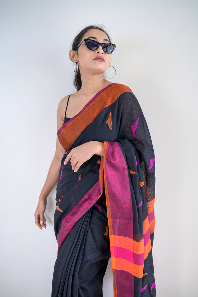 Charcoal Black Cotton Saree