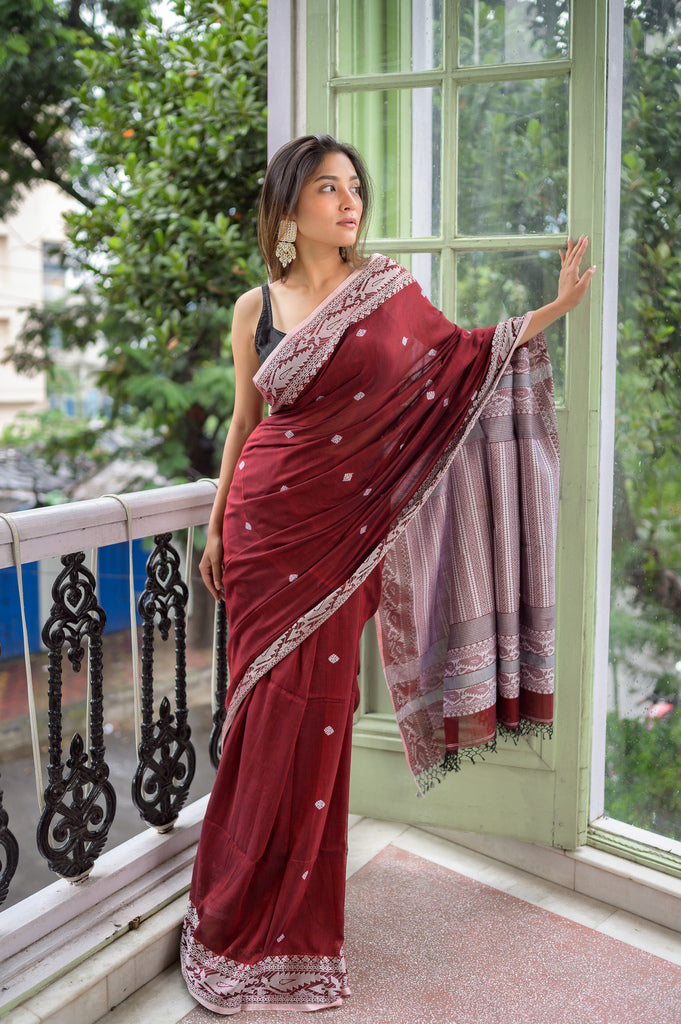Classic Maroon Cotton Saree