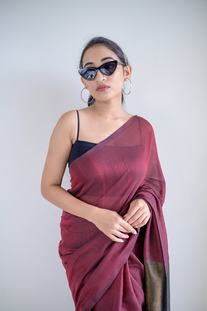 Brown Soft Cotton Saree