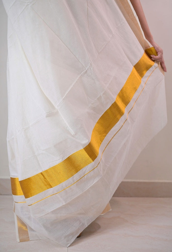 White Golden Cotton Saree
