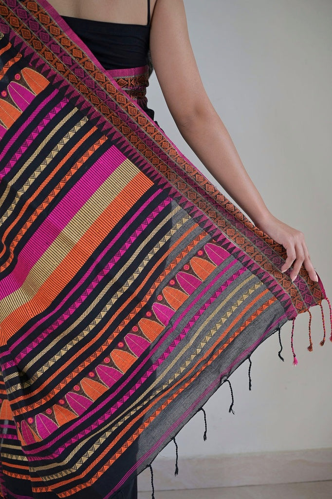 Black Dongria Khadi Cotton Saree