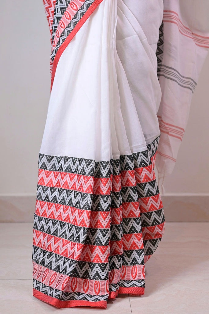Traditional White Cotton Saree
