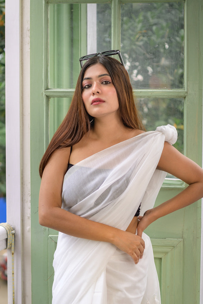 Pure white Mulmul Cotton Saree