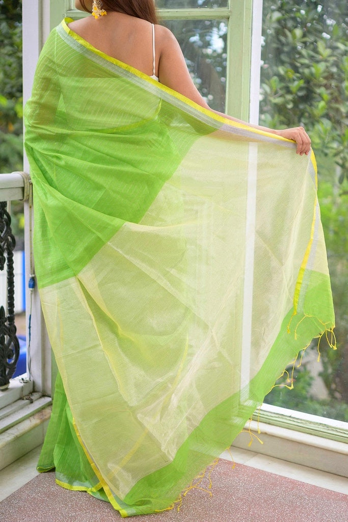 Striped Green Cotton Silk Saree