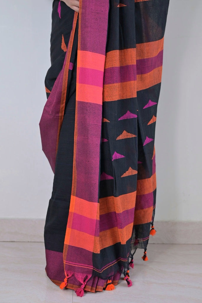 Charcoal Black Cotton Saree