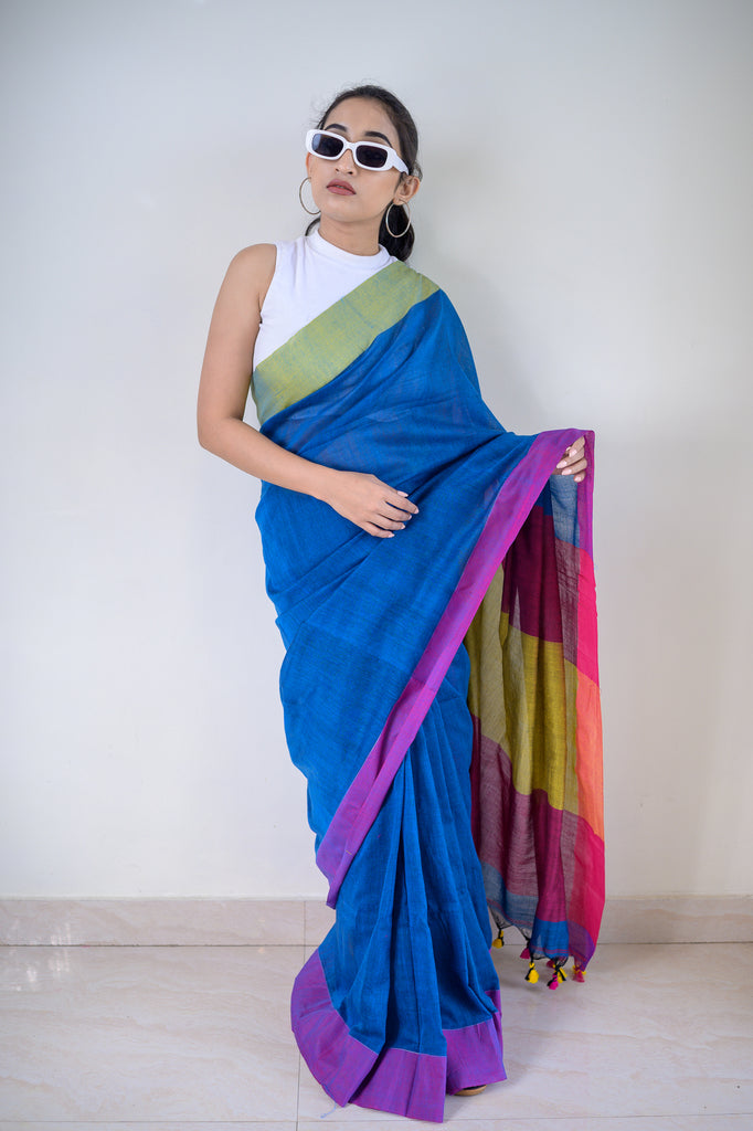 Blue Soft Cotton Saree
