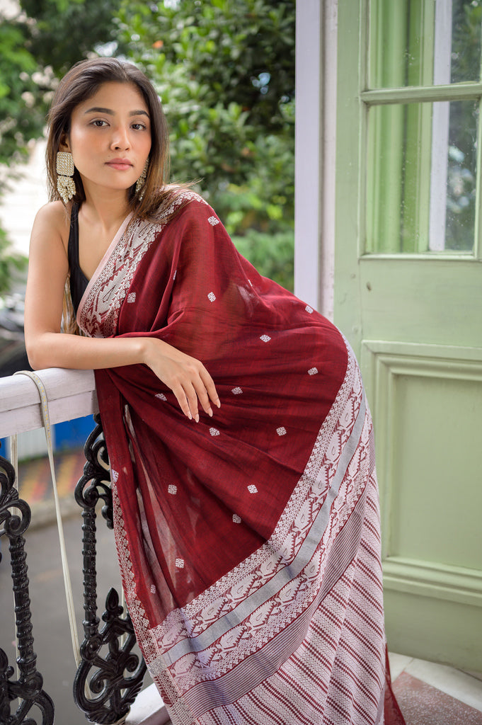 Classic Maroon Cotton Saree