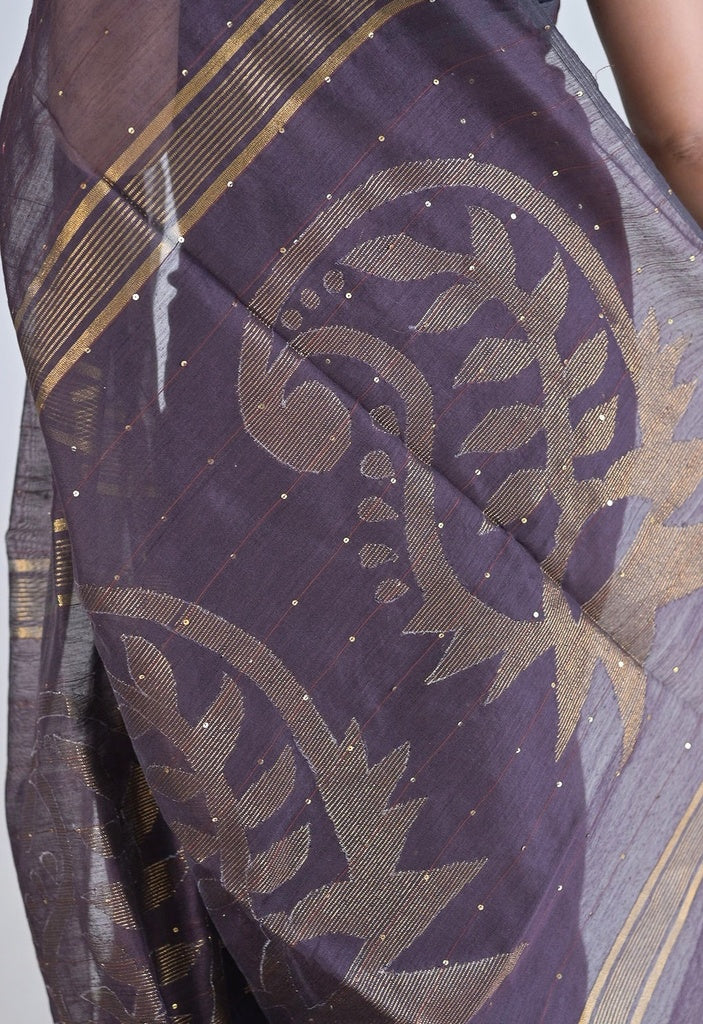 Brown Sequins Cotton Silk Saree