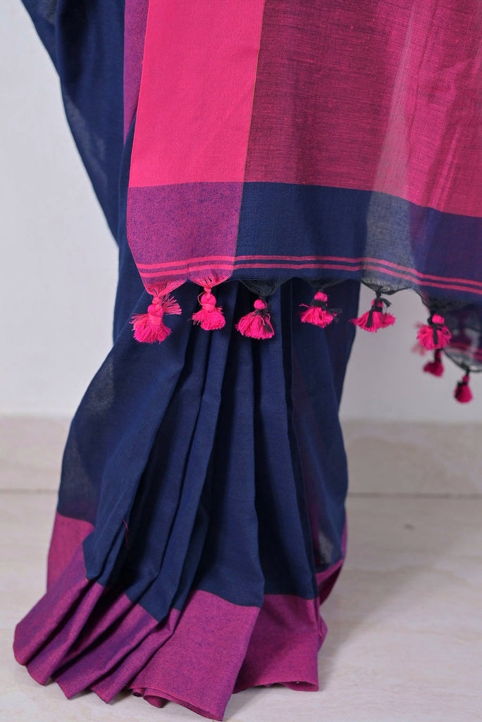 Blue Pink Soft Cotton Saree