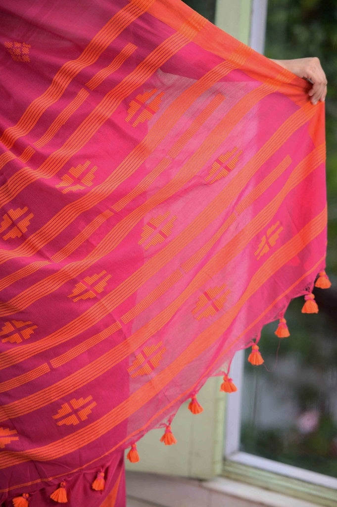Fuchsia Pink Cotton Saree