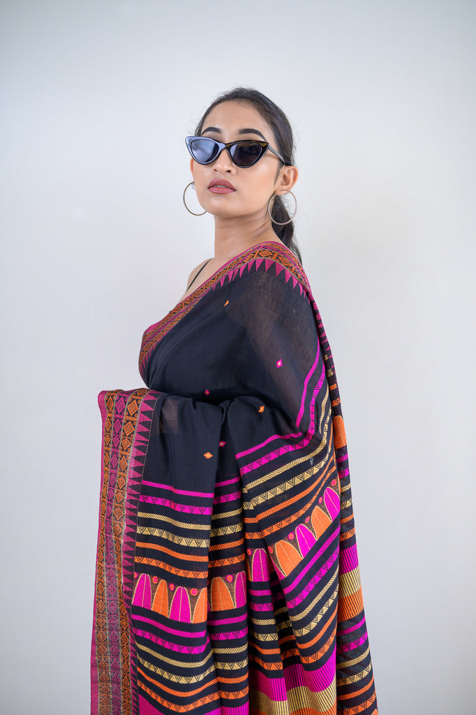 Black Dongria Khadi Cotton Saree