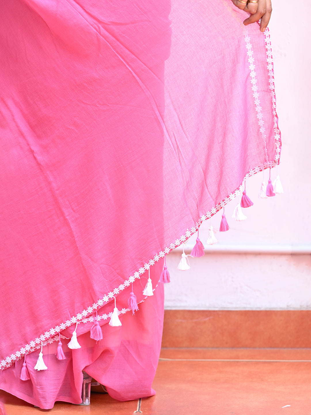 Pink Mulmul Cotton Saree