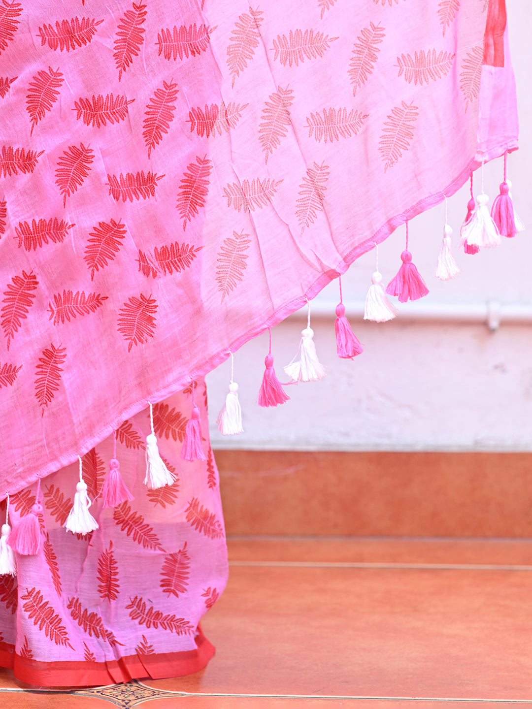 Pink Mulmul Cotton Saree