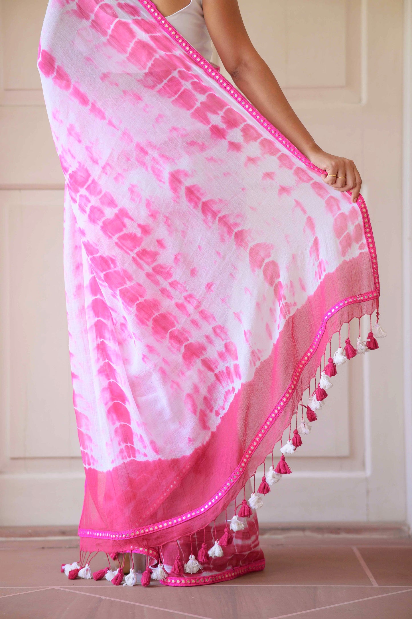 Pink Tie and Dye Mulmul Cotton Saree