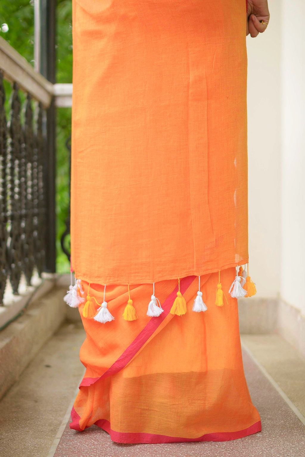 Orange And Pink Mulmul Cotton Saree