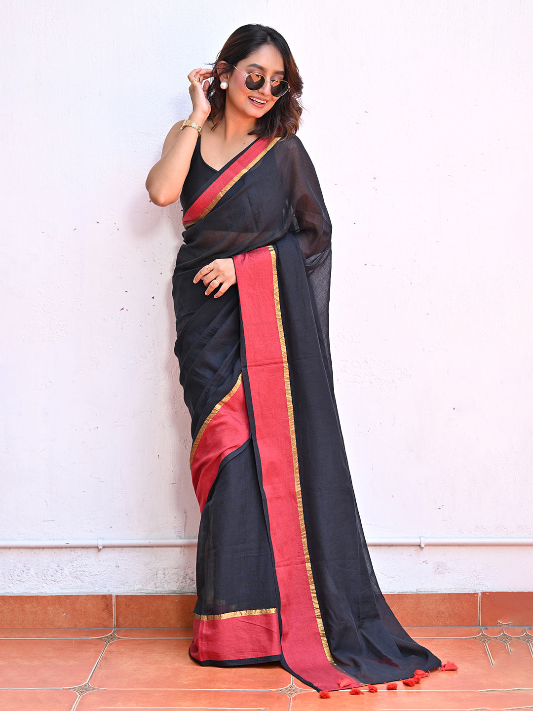 Black Mulmul Cotton Saree