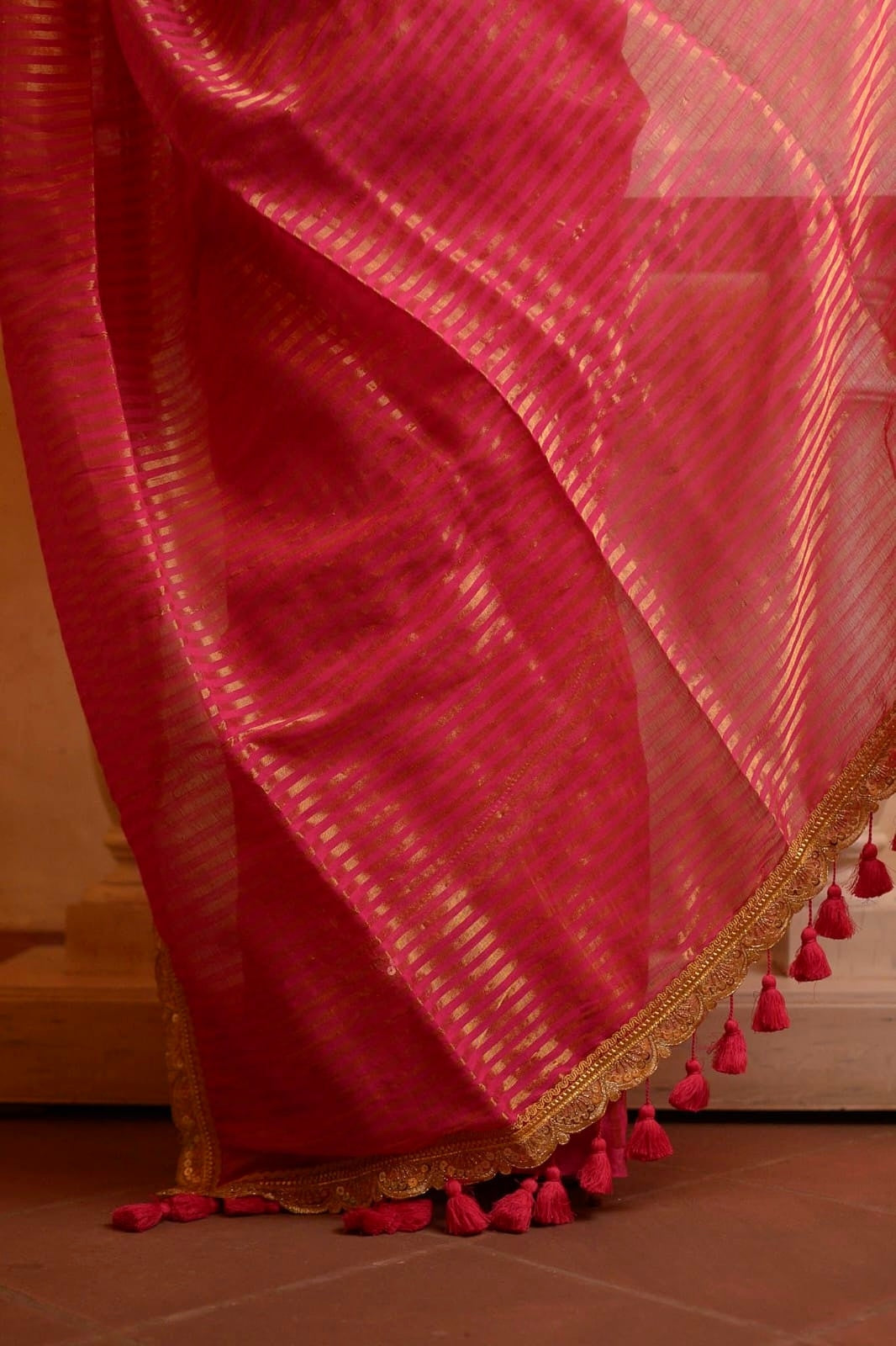Pink Zari Tissue Saree