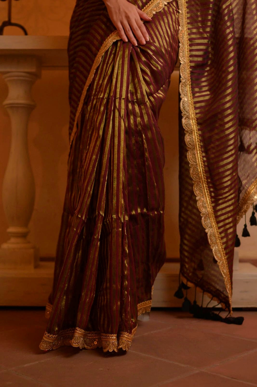 Maroon Zari Tissue Saree
