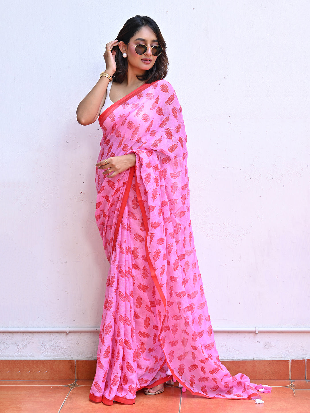 Pink Mulmul Cotton Saree