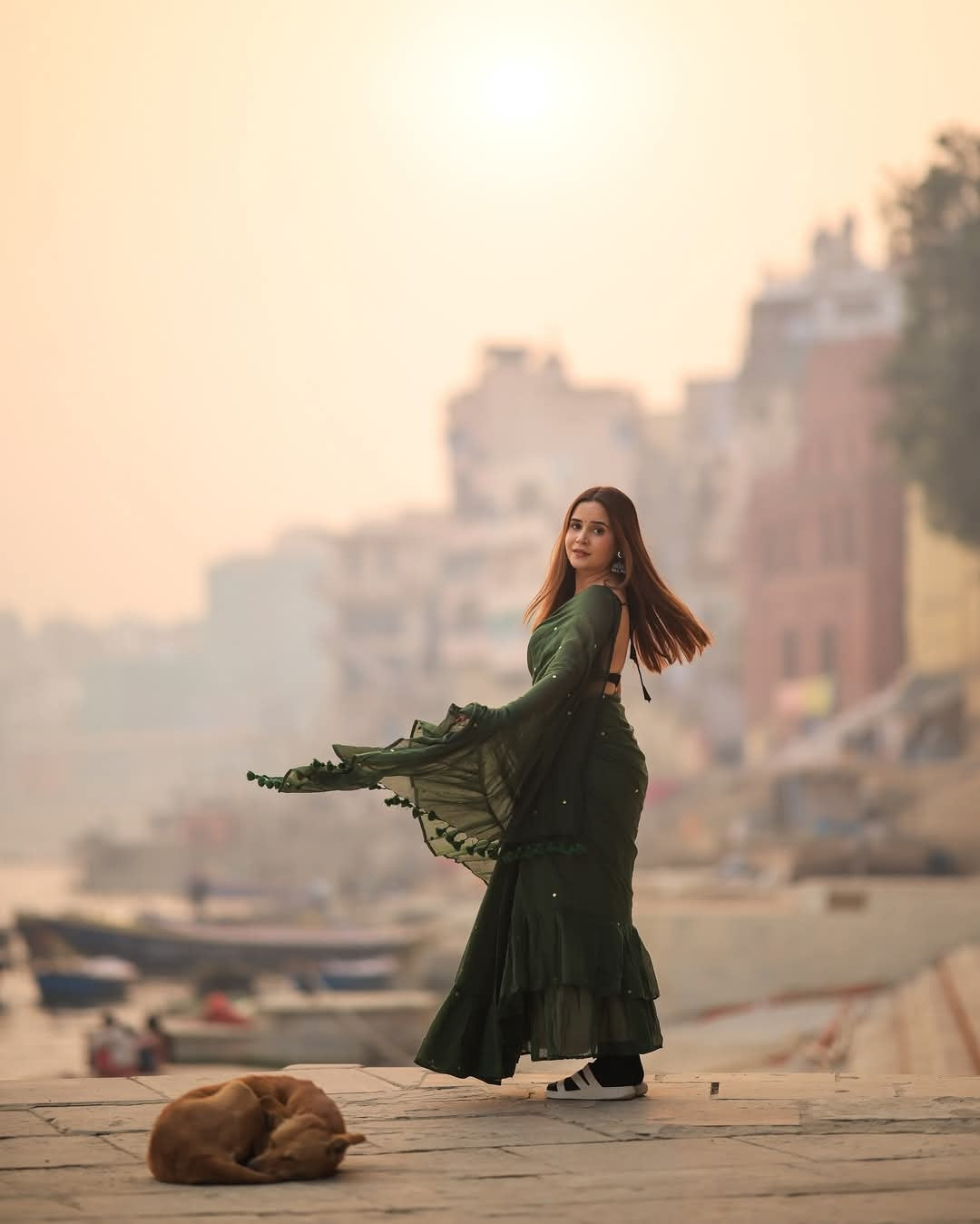 Green Ruffle Mulmul Cotton Saree