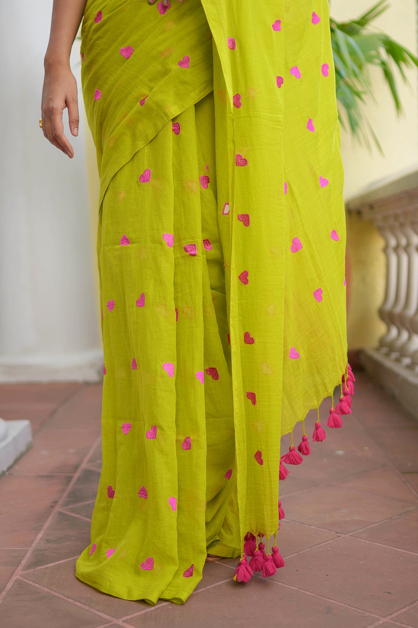 Lime Green Love Mulmul Cotton Saree