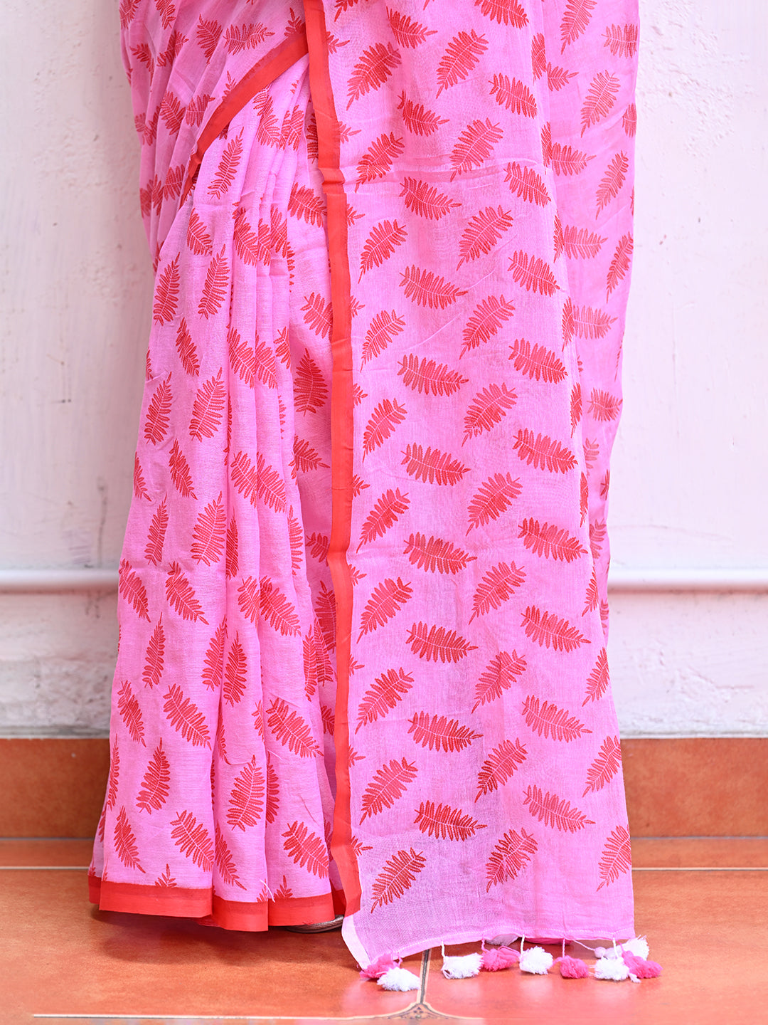 Pink Mulmul Cotton Saree