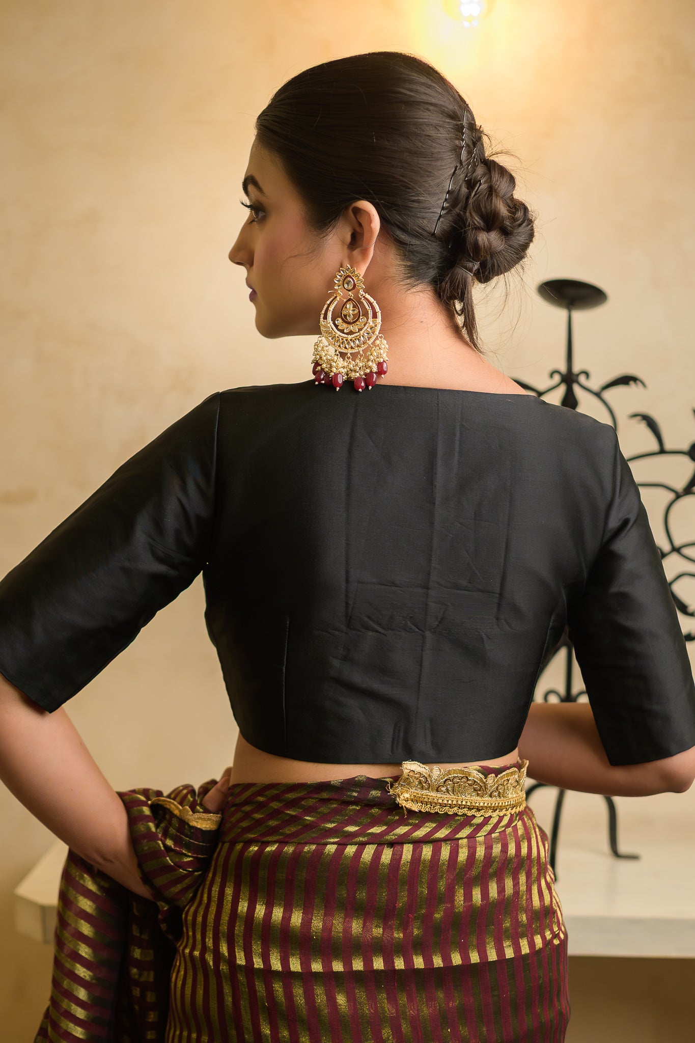 Black Half Sleeves Blouse