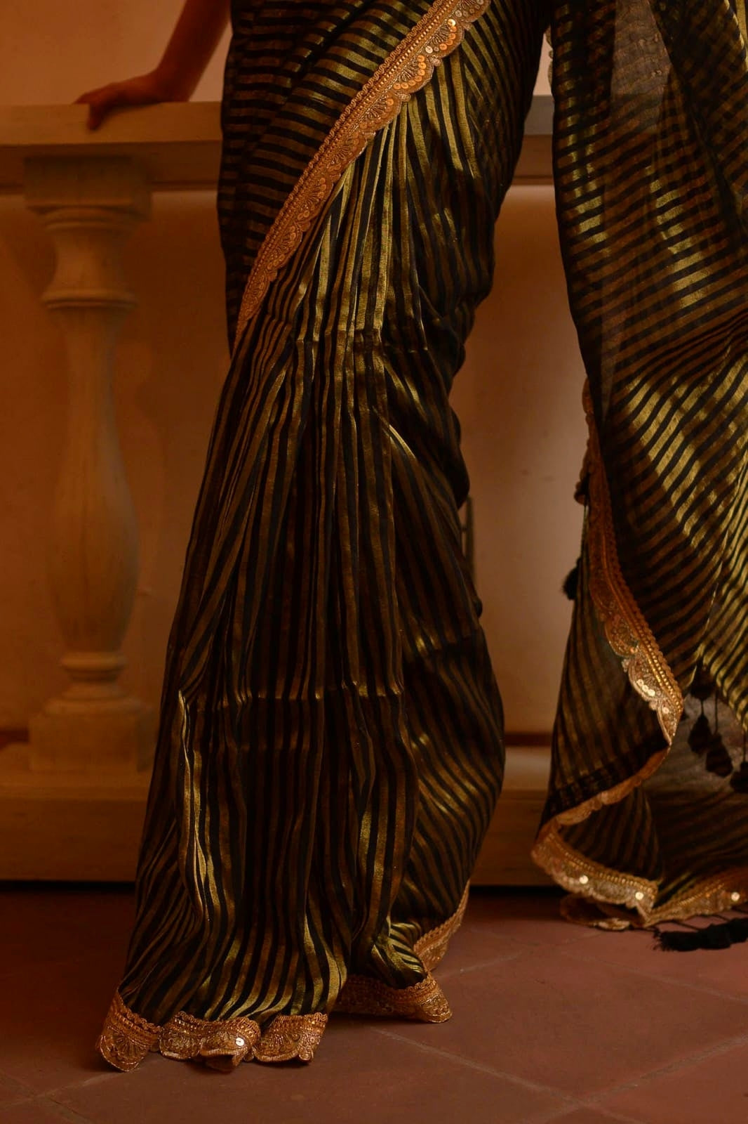 Black Zari Tissue Saree