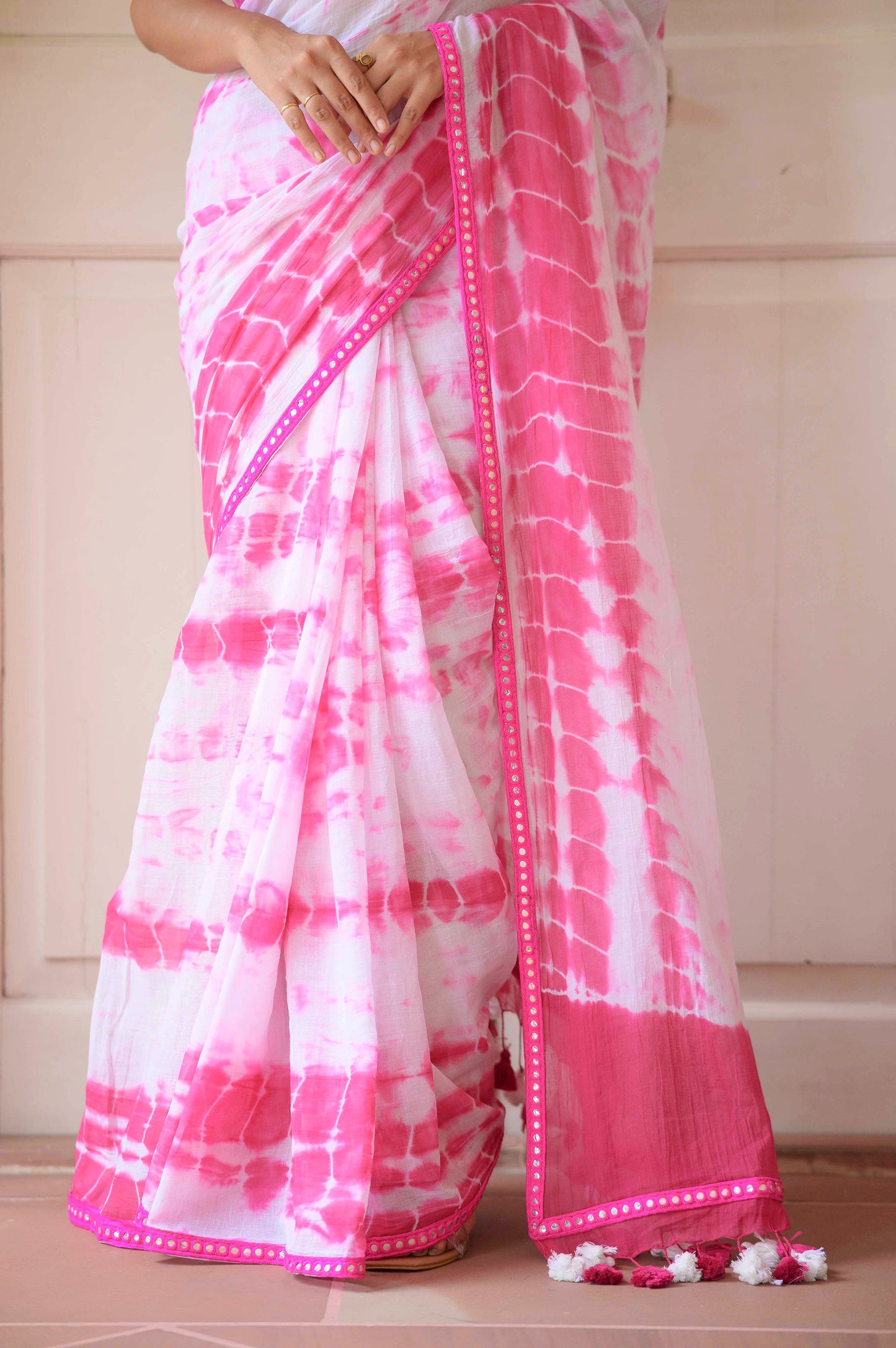 Pink Tie and Dye Mulmul Cotton Saree