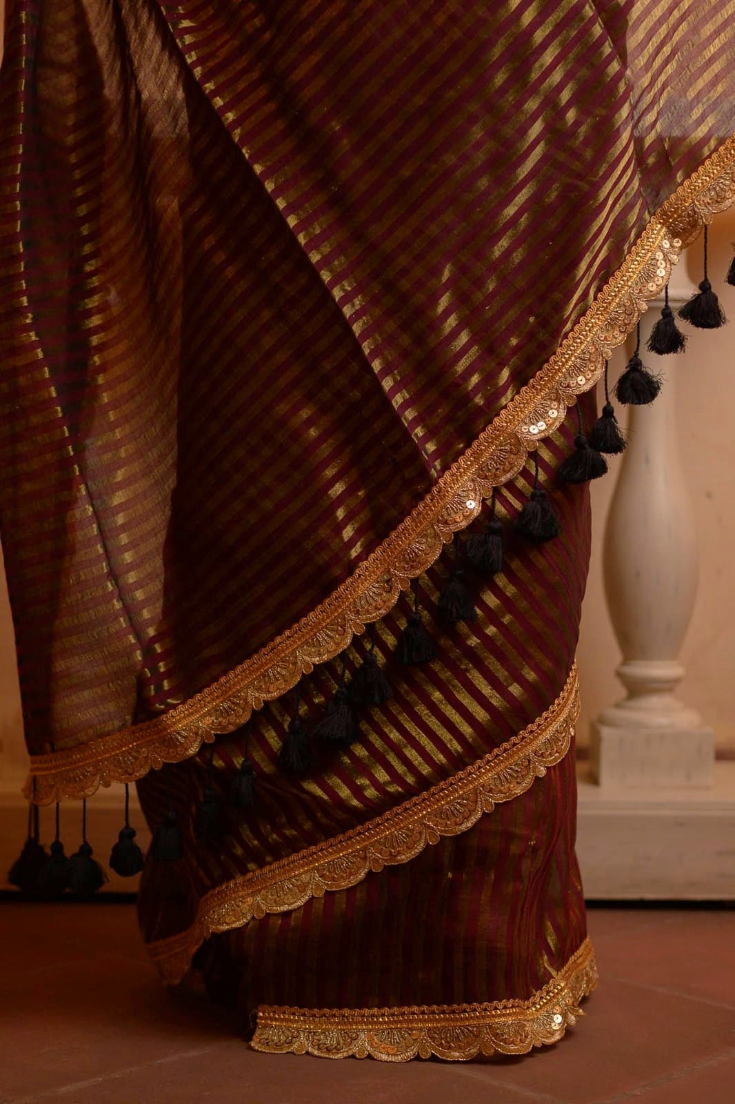 Maroon Zari Tissue Saree