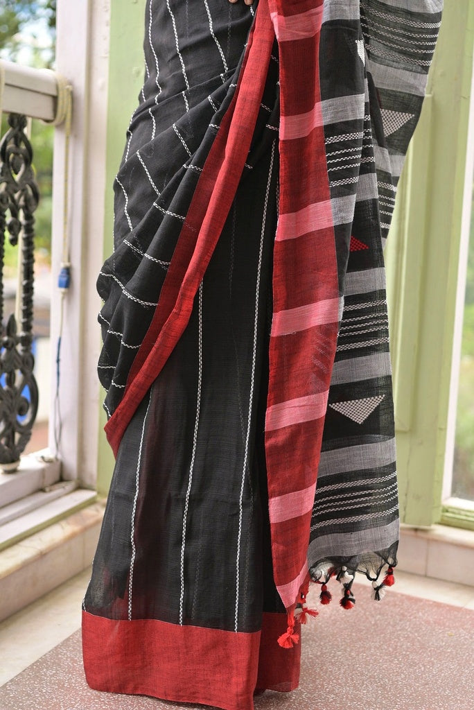 Midnight Black Cotton Saree