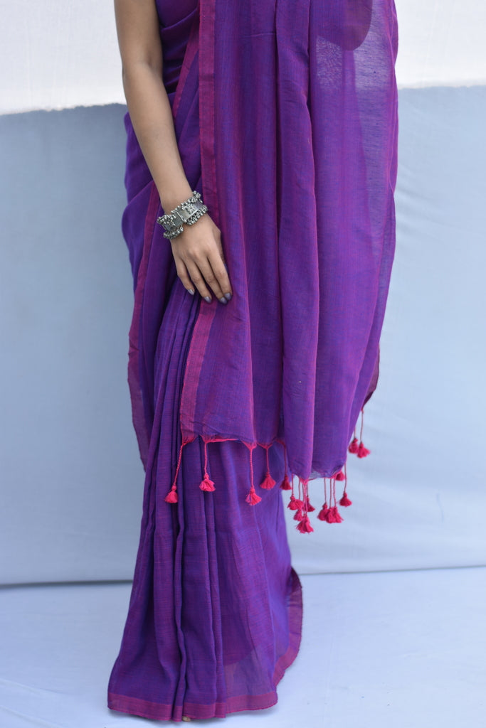 Purple Pink Soft Cotton Saree