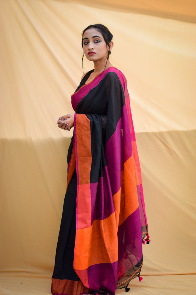 Ink Black Soft Cotton Saree