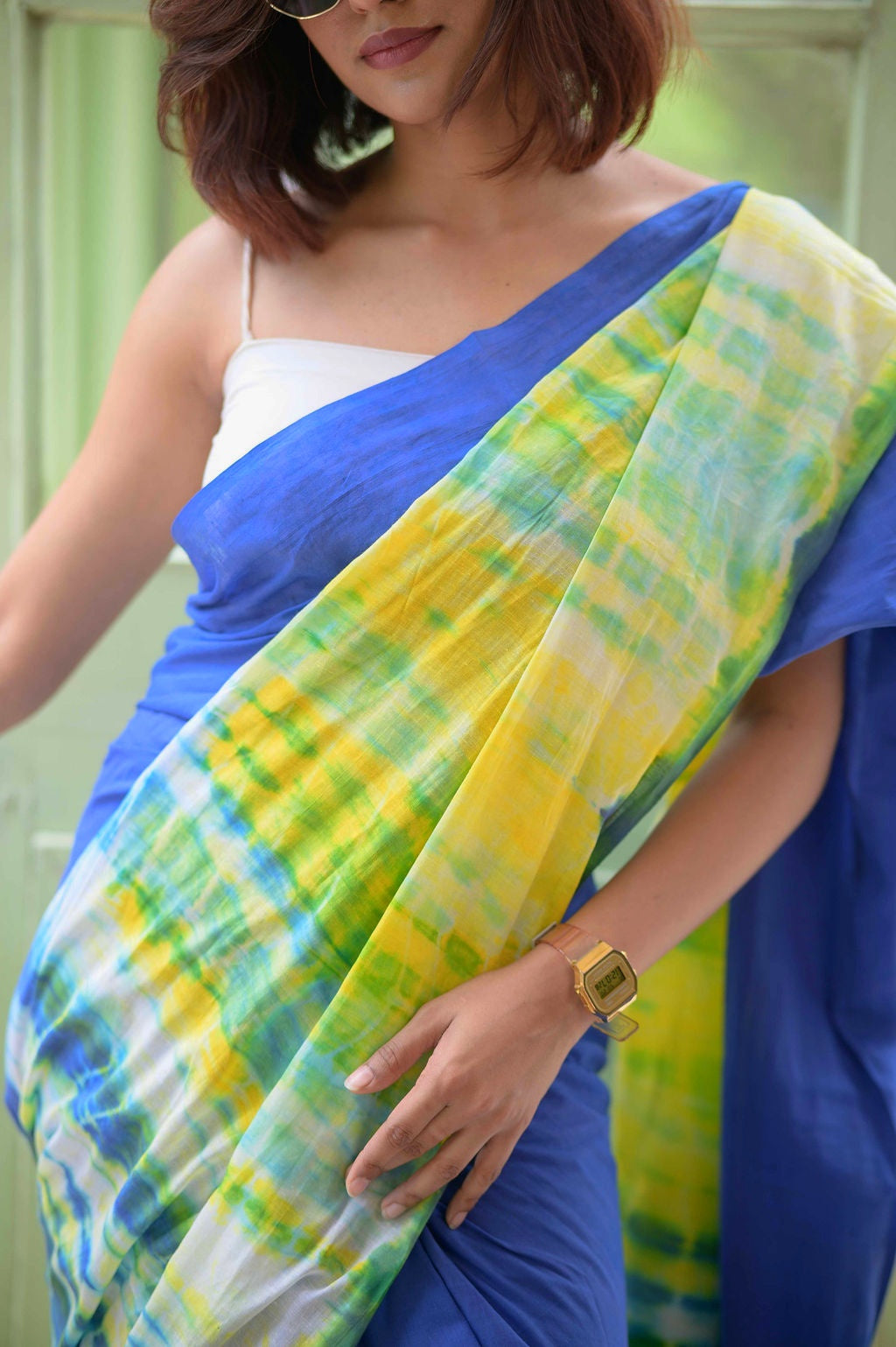 Blue Tie and dye Pure Cotton Saree