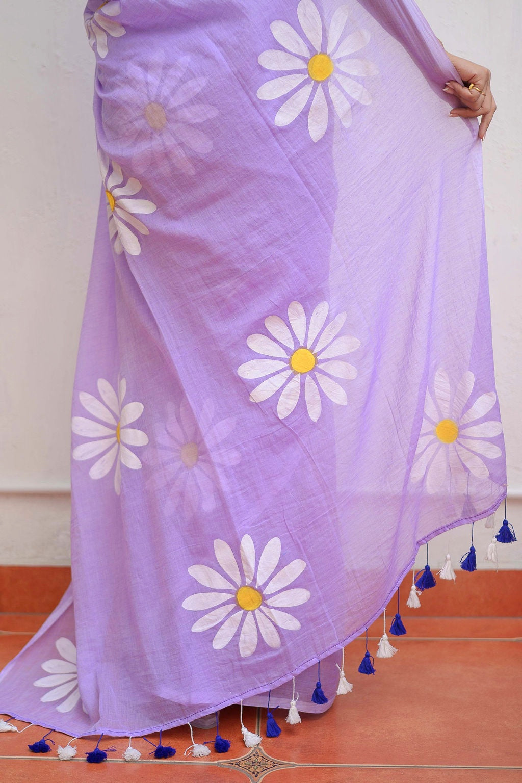 Lavender Handpainted Mulmul Cotton Saree