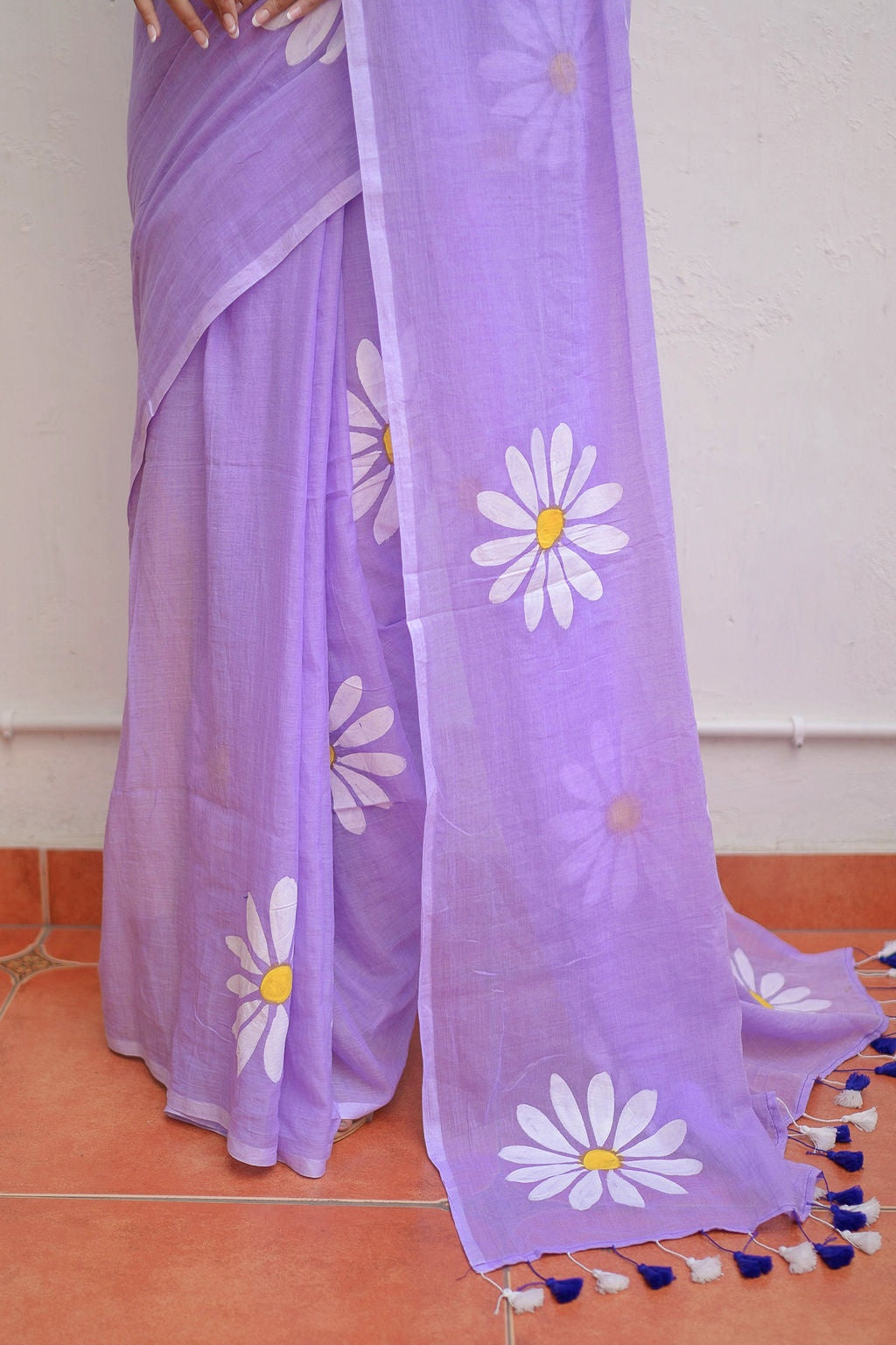 Lavender Handpainted Mulmul Cotton Saree