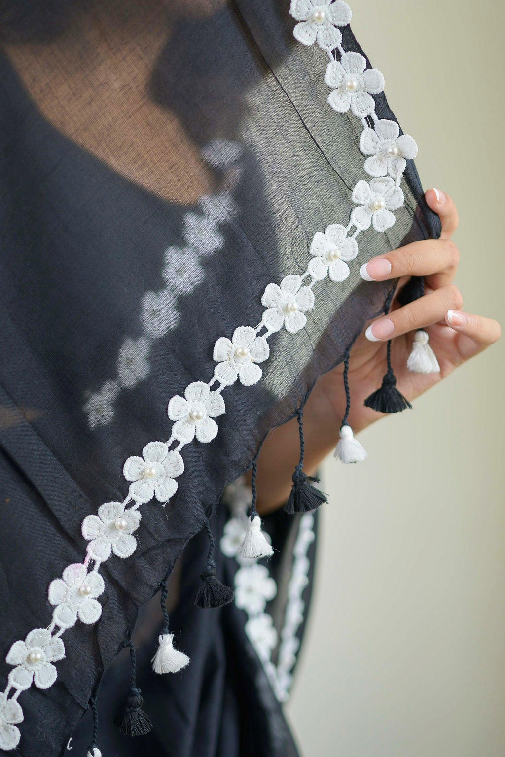 Flower Black Mulmul Cotton Saree