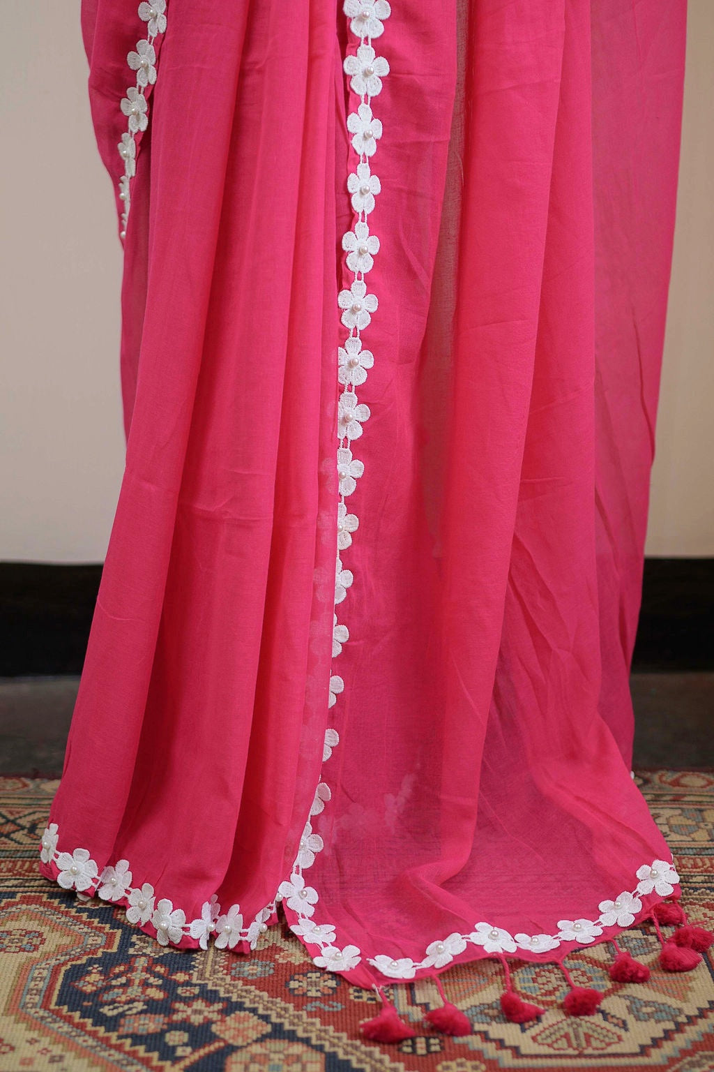 Flower Pink Cotton Saree