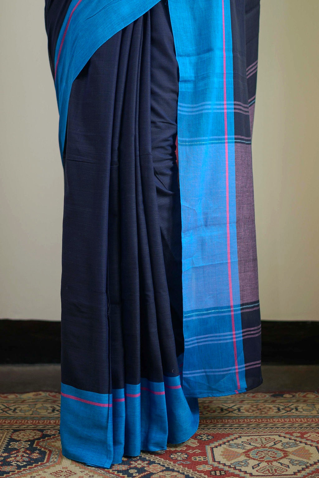 Dark Navy Blue Pure Cotton Saree