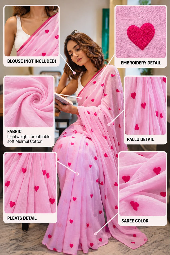 Pink Love Mulmul Cotton Saree
